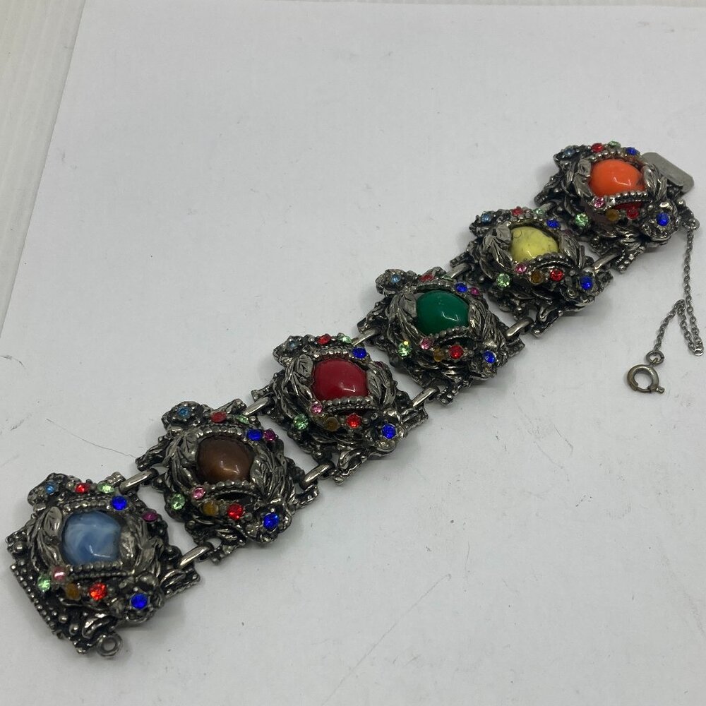 Vtg SELRO SELINI ? chunky cabochon multicolored lucite crystal baroque bracelet